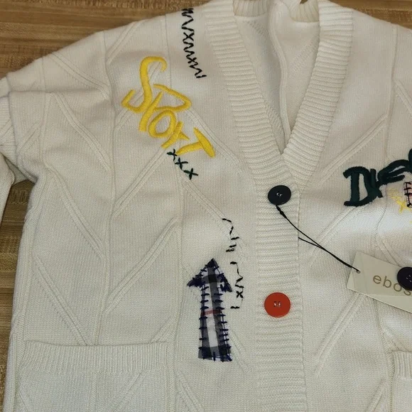 EBOSSY Women’s Cable Knit Long Sleeve Embroidered Cardigan, size L - Picture 3 of 12